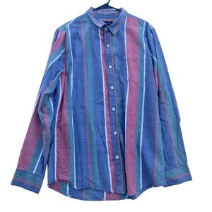 PacSun Mens Size L Striped Long Sleeve Button Front Shirt 100% Cotton